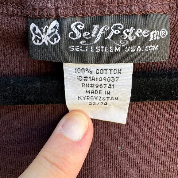 Self Esteem Vintage Y2K Brown Lace-Up Scoop V-Neck Cotton Womens Shirt Top 22/24 - Picture 4 of 7